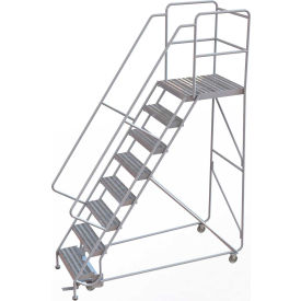 Tri Arc Mfg WLAR108244-D5 8 Step Aluminum Rolling Ladder, 24"W Ribbed Tread, 28"D Top Step, 32" Handrails - WLAR108244-D5 image.