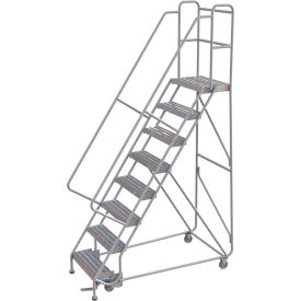 8 Step Aluminum Rolling Ladder 24""W Ribbed Tread 14""D Top Step 32"" Handrails - WLAR108244