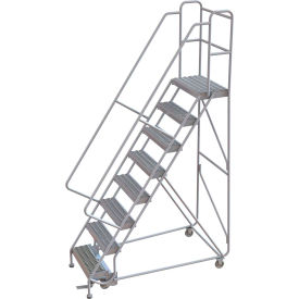 8 Step Aluminum Rolling Ladder 24""W Grip Strut 14""D Top Step 32"" Handrails - WLAR108245