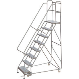 Tri-Arc Rolling Ladder, 8 Step, Aluminum, Perforated, Lock Step, 14