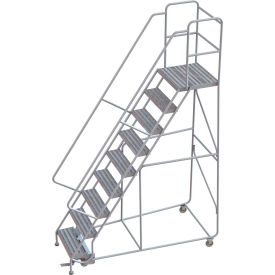 Tri Arc Mfg WLAR109244-D4 9 Step Aluminum Rolling Ladder, 24"W Ribbed Tread, 21"D Top Step, 32" Handrails - WLAR109244-D4 image.