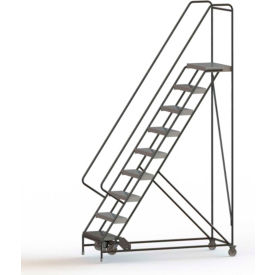 9 Step Aluminum Rolling Ladder 24""W Ribbed Tread 21""D Top Step - WLAR109244-D4C
