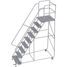 Tri Arc Mfg WLAR109244-D5 9 Step Aluminum Rolling Ladder, 24"W Ribbed Tread, 28"D Top Step, 32" Handrails - WLAR109244-D5 image.