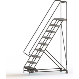 9 Step Aluminum Rolling Ladder 24""W Ribbed Tread 14""D Top Step 42"" Handrails - WLAR109244C