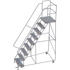 Tri Arc Mfg WLAR109245-D4 9 Step Aluminum Rolling Ladder, 24"W Grip Tread, 21"D Top Step, 32" Handrails - WLAR109245-D4 image.