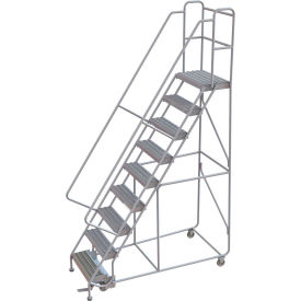 9 Step Aluminum Rolling Ladder 24""W Grip Strut 14""D Top Step 32"" Handrails - WLAR109245