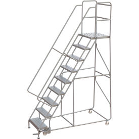 Tri Arc Mfg WLAR109246-D4 Tri-Arc Rolling Ladder, 9 Step, Aluminum, Perforated, Lock Step, 21"D Top Step, 24"W Step image.