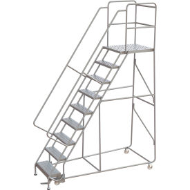 Tri-Arc Rolling Ladder, 9 Step, Aluminum, Perforated, Lock Step, 28