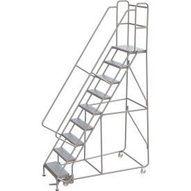 Tri-Arc Rolling Ladder, 9 Step, Aluminum, Perforated, Lock Step, 14