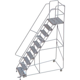 10 Step Aluminum Rolling Ladder 24""W Ribbed Tread 21""D Top Step 32"" Handrails - WLAR110244-D4