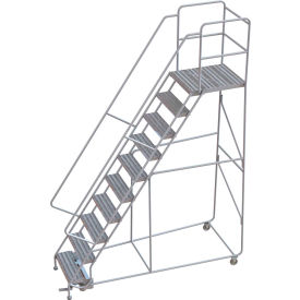 Tri Arc Mfg WLAR110244-D5 10 Step Aluminum Rolling Ladder, 24"W Ribbed Tread, 28"D Top Step, 32" Handrails - WLAR110244-D5 image.