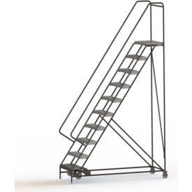 10 Step Aluminum Rolling Ladder 24""W Ribbed Tread 14""D Top Step 42"" Handrails - WLAR110244C