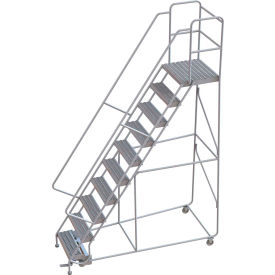 Tri Arc Mfg WLAR110245-D4 10 Step Aluminum Rolling Ladder, 24"W Grip Tread, 21"D Top Step, 32" Handrails - WLAR110245-D4 image.