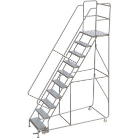 Tri Arc Mfg WLAR110246-D4 Tri-Arc Rolling Ladder, 10 Step, Aluminum, Perforated, Lock Step, 21"D Top Step, 24"W Step image.