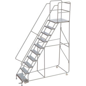 Tri Arc Mfg WLAR110246-D5 Tri-Arc Rolling Ladder, 10 Step, Aluminum, Perforated, Lock Step, 28"D Top Step, 24"W Step image.