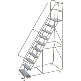 Tri Arc Mfg WLAR110246 Tri-Arc Rolling Ladder, 10 Step, Aluminum, Perforated, Lock Step, 14"D Top Step, 24"W Step image.