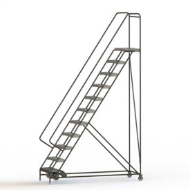 11 Step Aluminum Rolling Ladder 24""W Ribbed Tread 21""D Top Step - WLAR111244-D4C