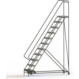 11 Step Aluminum Rolling Ladder 24""W Grip Tread 21""D Top Step - WLAR111245-D4C