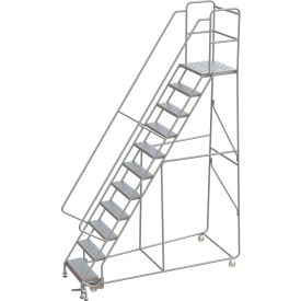 Tri Arc Mfg WLAR111246-D4 Tri-Arc Rolling Ladder, 11 Step, Aluminum, Perforated, Lock Step, 21"D Top Step, 24"W Step image.