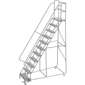 Tri Arc Mfg WLAR111246 Tri-Arc Rolling Ladder, 11 Step, Aluminum, Perforated, Lock Step, 14"D Top Step, 24"W Step image.