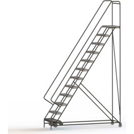 12 Step Aluminum Rolling Ladder 24""W Ribbed Tread 14""D Top Step 42"" Handrails - WLAR112244C