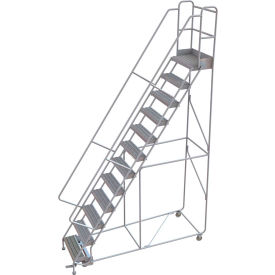 12 Step Aluminum Rolling Ladder 24""W Grip Strut 14""D Top Step 36"" Handrails - WLAR112245