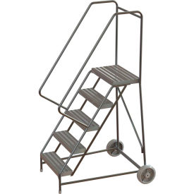 Tri Arc Mfg WLARTR105164 5 Step Aluminum Wheel-Barrow Style Rolling Ladder 16"W X 14"D Plat. Ribbed Tread - WLARTR105164 image.