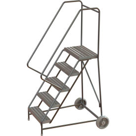 5 Step Aluminum Wheel-Barrow Style Rolling Ladder 16""W Plat. Ribbed Tread - WLARTR105164C