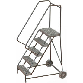 5 Step Aluminum Wheel-Barrow Style Rolling Ladder 16""W X 14""D Plat. Grip Strut Tread - WLARTR105165