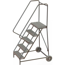 5 Step Aluminum Wheel-Barrow Style Rolling Ladder 16""W Plat. Grip Strut Tread - WLARTR105165C