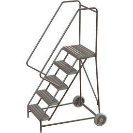 5 Step Aluminum Wheel-Barrow Style Rolling Ladder 24""W Plat. Ribbed Tread - WLARTR105244C