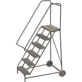 6 Step Aluminum Wheel-Barrow Style Rolling Ladder 16""W X 14""D Plat. Ribbed Tread - WLARTR106164