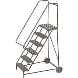 6 Step Aluminum Wheel-Barrow Style Rolling Ladder 16""W Plat. Ribbed Tread - WLARTR106164C