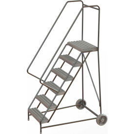 6 Step Aluminum Wheel-Barrow Style Rolling Ladder 16""W X 14""D Plat. Grip Strut Tread - WLARTR106165