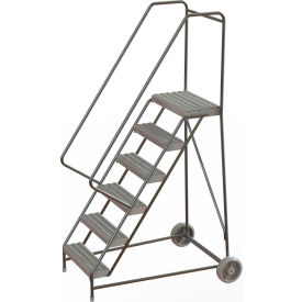 6 Step Aluminum Wheel-Barrow Style Rolling Ladder 16""W Plat. Grip Strut Tread - WLARTR106165C