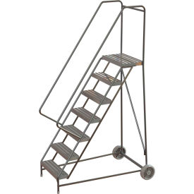 7 Step Aluminum Wheel-Barrow Style Rolling Ladder 16""W X 14""D Plat. Ribbed Tread - WLARTR107164