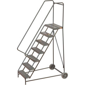 7 Step Aluminum Wheel-Barrow Style Rolling Ladder 16""W Plat. Ribbed Tread - WLARTR107164C