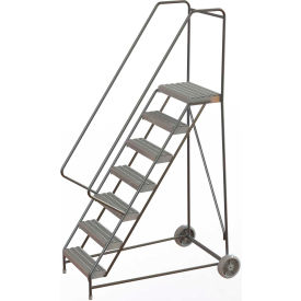 Tri Arc Mfg WLARTR107165 7 Step Aluminum Wheel-Barrow Style Rolling Ladder 16"W X 14"D Plat. Grip Strut Tread - WLARTR107165 image.