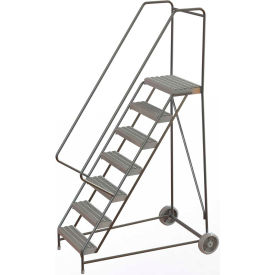 7 Step Aluminum Wheel-Barrow Style Rolling Ladder 24""W Plat. Grip Strut Tread - WLARTR107165C