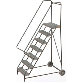 Tri Arc Mfg WLARTR107245 7 Step Aluminum Wheel-Barrow Style Rolling Ladder 24"W X 14"D Plat. Grip Strut Tread - WLARTR107245 image.