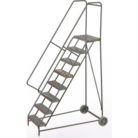 8 Step Aluminum Wheel-Barrow Style Rolling Ladder 24""W X 14""D Plat. Ribbed Tread - WLARTR108244