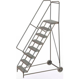 8 Step Aluminum Wheel-Barrow Style Rolling Ladder 24""W Plat. Grip Strut Tread - WLARTR108245C