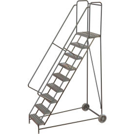 9 Step Aluminum Wheel-Barrow Style Rolling Ladder 24""W X 14""D Plat. Ribbed Tread - WLARTR109244