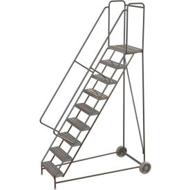 9 Step Aluminum Wheel-Barrow Style Rolling Ladder 24""W Plat. Ribbed Tread - WLARTR109244C