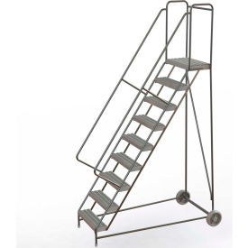 9 Step Aluminum Wheel-Barrow Style Rolling Ladder 24""W X 14""D Plat. Grip Strut Tread - WLARTR109245