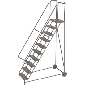 Tri Arc Mfg WLARTR110244 10 Step Aluminum Wheel-Barrow Style Rolling Ladder 24"W X 14"D Plat. Ribbed Tread - WLARTR110244 image.