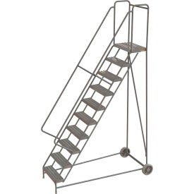 10 Step Aluminum Wheel-Barrow Style Rolling Ladder 24""W Plat. Ribbed Tread - WLARTR110244C