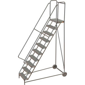 10 Step Aluminum Wheel-Barrow Style Rolling Ladder 24""W Plat. Grip Strut Tread - WLARTR110245C
