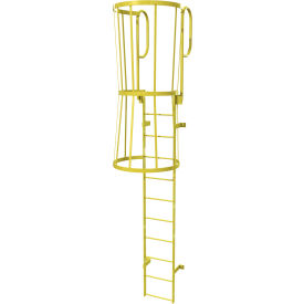Tri Arc Mfg WLFC1211-Y 11 Step Steel Caged Walk Through Fixed Access Ladder, Yellow - WLFC1211-Y image.