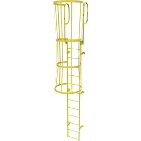 Tri Arc Mfg WLFC1213-Y 13 Step Steel Caged Walk Through Fixed Access Ladder, Yellow - WLFC1213-Y image.